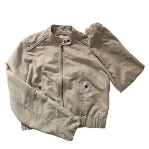 Poetry Clothing Tan Faux Suede-Like Cropped Moto Jacket L Bellacore Boho Chic